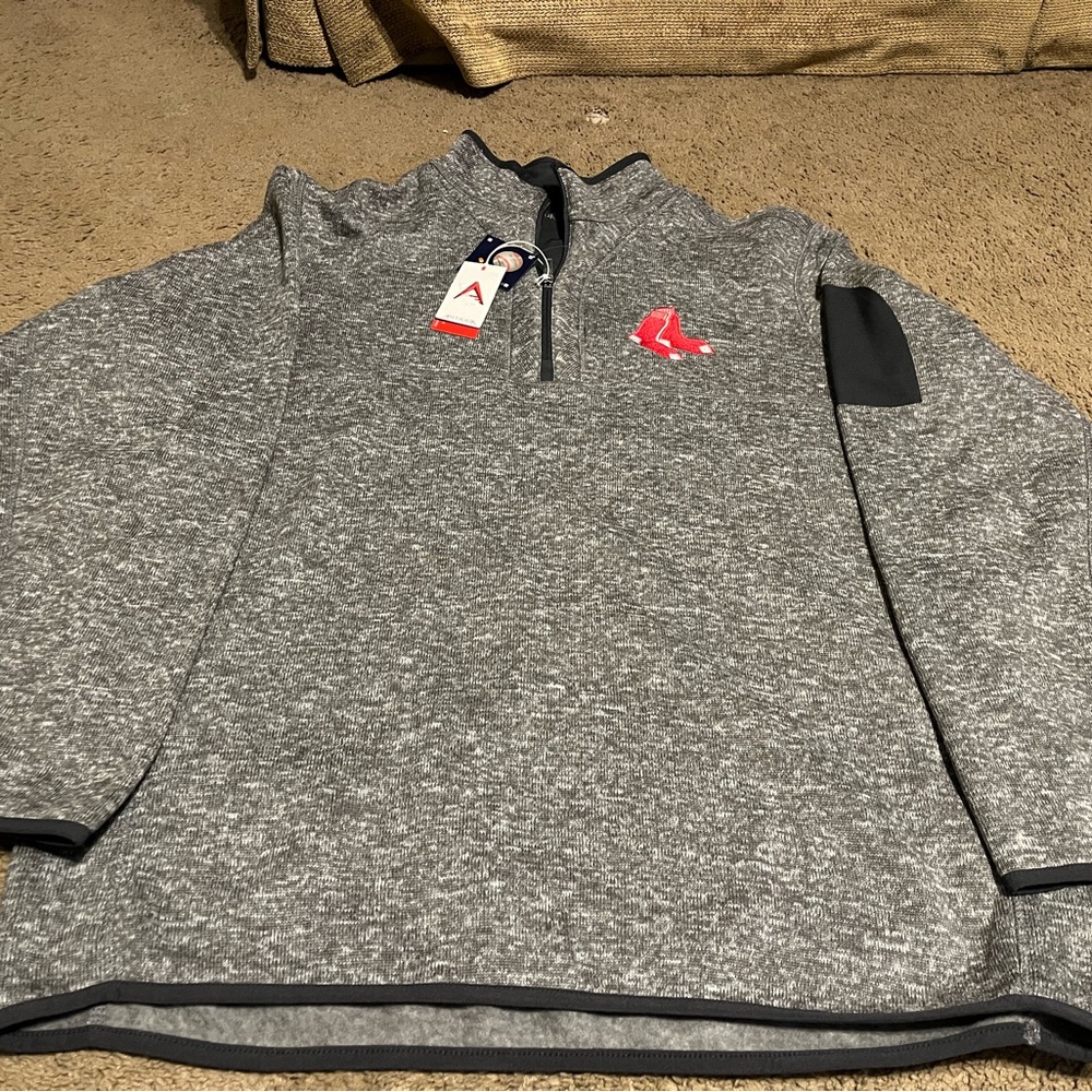 Antigua Gray Boston Red Sox Quarter-Zip Pullover